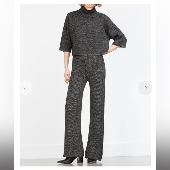 Zara Wide Leg Herringbone Trousers S - Picture 2 of 9